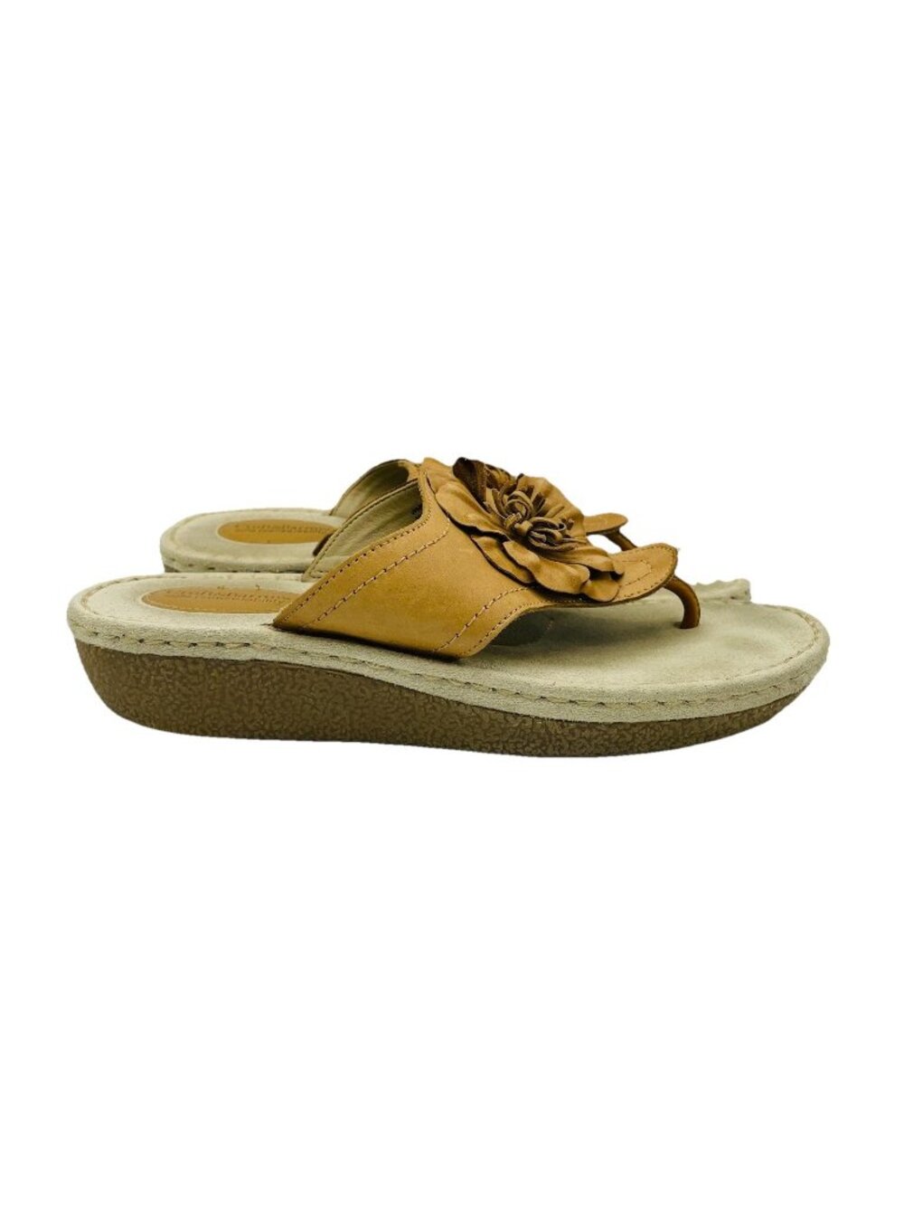 Croft & Barrow Sandals Women's Size 9 M Brown Floral Thong Slip On Comfort Sole